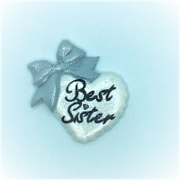Best Sister Heart- white with Silver Bow